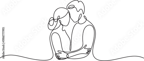 Young Couple Continuous Line Icon, Minimalist line drawing of couple with in love, continuous one line art style, relationship concept. one line Icon drawing