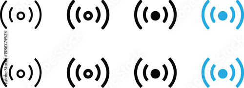 Set of broadcast signal icons, wireless connection symbols, vector illustration