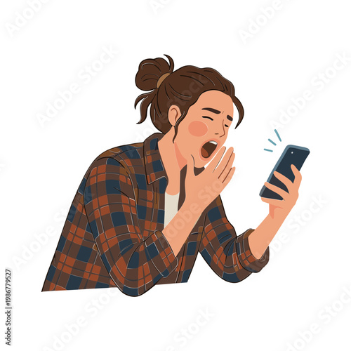 Woman reacts with shock while looking at mobile phone screen
