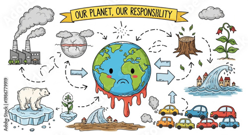 Global Warming and Environmental Issues Illustration.
