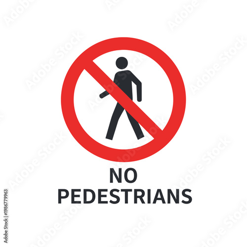 No Pedestrians Sign: Red Circle with Slash Over Walking Person Icon and Text