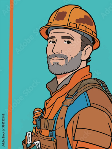Male Worker in Construction Gear with Hard Hat