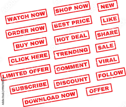 Red promotional stamps for calls to action and marketing