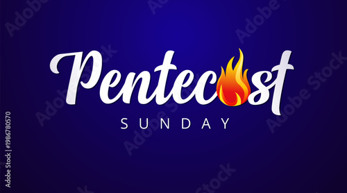Pentecost Sunday creative typography. Blue banner, invitation design