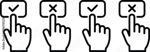 Yes or no icon set, modern flat vector outline symbols representing confirmation choice approval and denial concepts for UI UX and decision interface design.