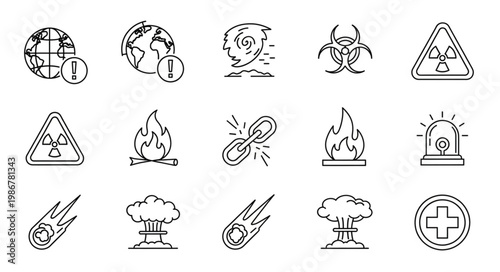 Collection of Disaster Icons - Global Threats, Biohazards, and Nuclear Dangers.