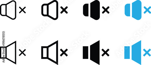 Set of mute sound icons, vector illustration