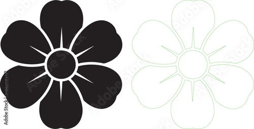Black and green flower with six petals silhouette flat