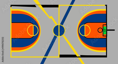 Graphic illustration of a basketball court.