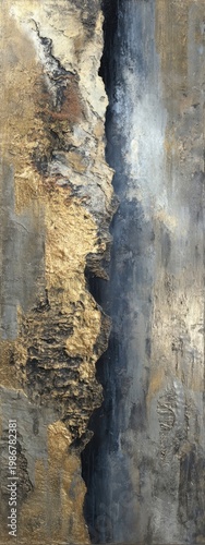 Abstract Panel Art with Gold, Gray, and Blue Textures and Patterns
