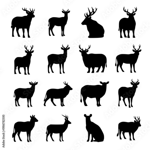 Deer and Elk Silhouettes Set - Various Antler Styles