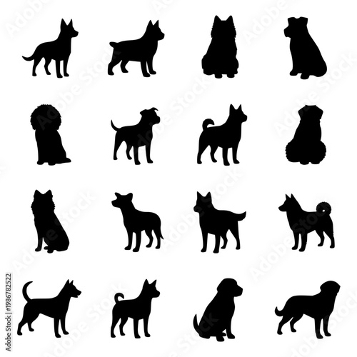 Dog Breed Silhouettes Collection Black Icons on White