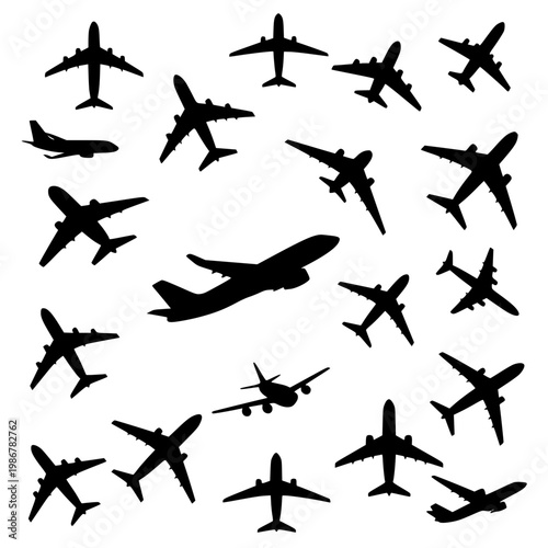 Vector Silhouettes of Airplanes and Aircraft Isolated on White