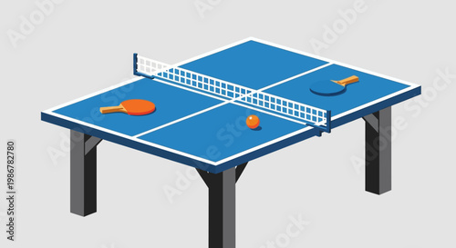 Table tennis equipment with ball and rackets.