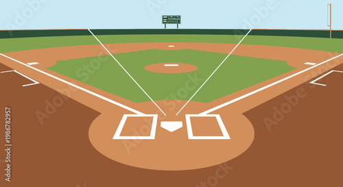 Baseball field layout with white lines.