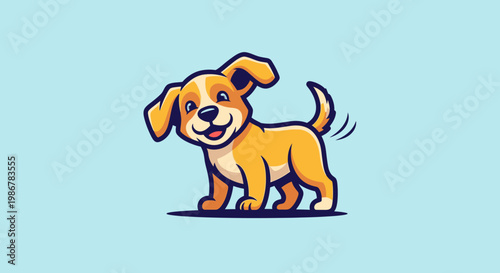 Cartoon puppy illustration smiling cheerful design on blue backdrop