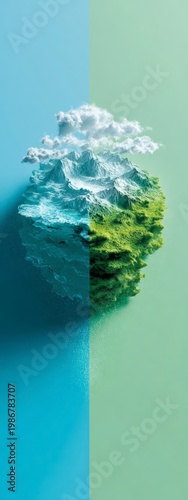 Floating Island with Mountainous Landscape and Lush Green Terrain