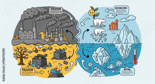 Climate Change Visualized - Pollution, Deforestation, Melting Ice, and Rising Sea Levels.