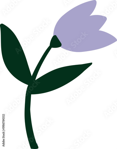 Flat Purple Flower Illustration With Green Leaves