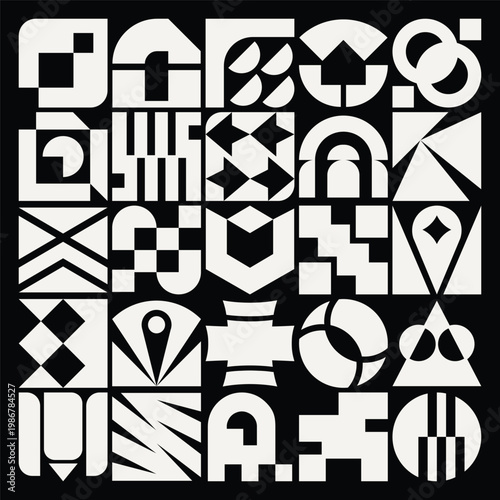 Geometric abstract symbols set with bold minimal shapes