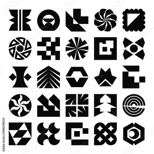 Geometric abstract symbols set with bold minimal shapes
