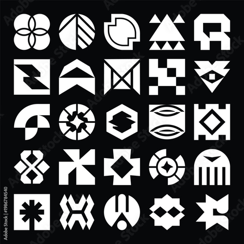 Geometric abstract symbols set with bold minimal shapes