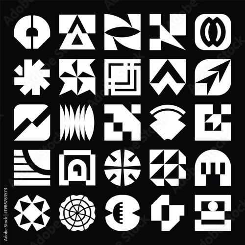 Geometric abstract symbols set with bold minimal shapes