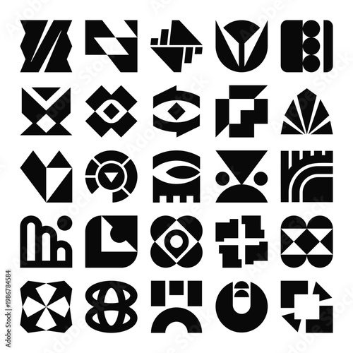 Geometric abstract symbols set with bold minimal shapes