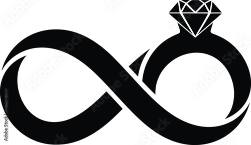 Infinity Ring with Diamond on White Background