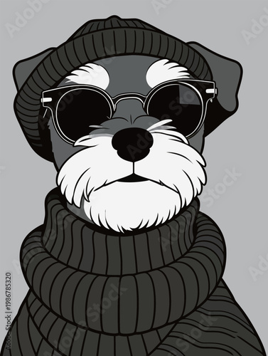 Stylish Schnauzer Dog in Winter Fashion Outfit