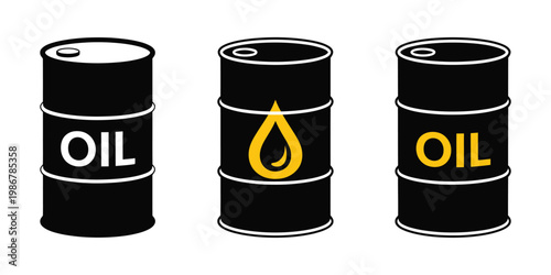Oil barrel icon representing crude oil industry, petroleum fuel storage symbol, energy production and industrial concept vector illustration.