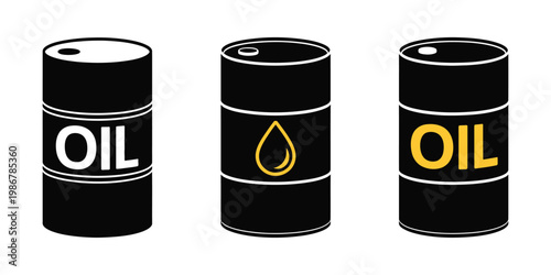 Oil barrel icon representing crude oil industry, petroleum fuel storage symbol, energy production and industrial concept vector illustration.