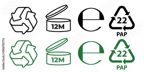 Recycle icon, 12 months, estimated sign, 22 pap sign in the green and black icon set collection