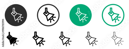 Spotlight icon vector set. Show stage light logo. Searchlight symbol. Cinema or theater spot light line style icon set.