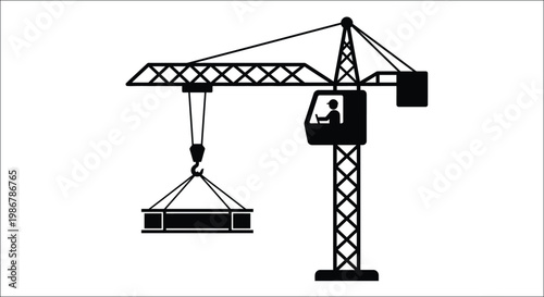 Simple black and white icons depicting a construction scene and daily life