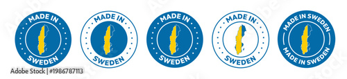 Set of Made in sweden label icons. Made in sweden logo symbol. sweden made badge. swedish flag. suitable for products of sweden. vector illustration