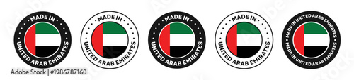 Set of Made in United Arab Emirates label icons. Made in United Arab Emirates logo symbol. United Arab Emirates flag. suitable for products of United Arab Emirates. vector illustration
