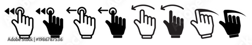 Swipe left icon set. drag or scroll to left side black editable hand sign. suitable for app or web ui design.