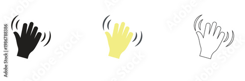 Waving Hand Icons Black, colour and Outline Style. Simple illustration of waving hand icons in s symbolizing greeting, hello gesture, communication, and user interface interaction signs.