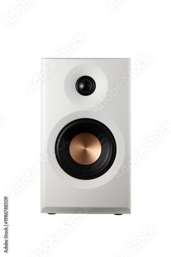 Minimalist composition of white speaker on white background