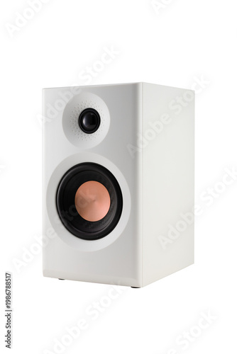 Minimalist composition of white speaker on white background