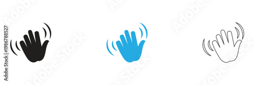 Waving Hand Icons Black, colour and Outline Style. Simple illustration of waving hand icons in s symbolizing greeting, hello gesture, communication, and user interface interaction signs.