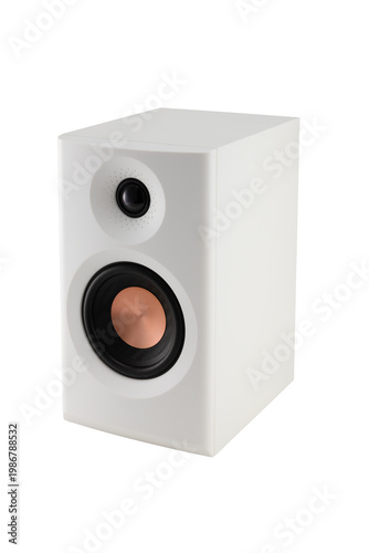 Minimalist composition of white speaker on white background