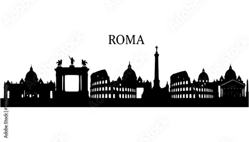 Roma city skyline silhouette illustration with famous landmarks and architecture
