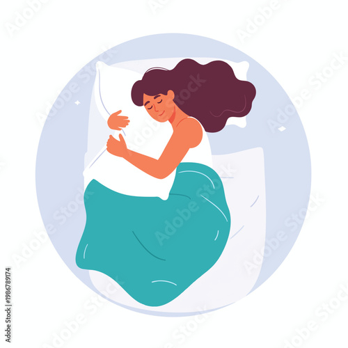 Woman sleeps peacefully on a pillow with a phone in a cozy environment