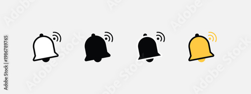 UI UX icon pack with notification bell symbols and alert icons in minimal outline style for app interface design