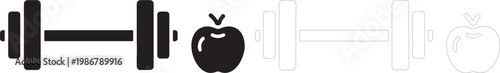 Silhouette barbell and apple black white