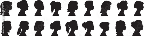 Vector illustration set of a human body silhouette and man anatomy featuring a black profile avatar and woman fashion icon