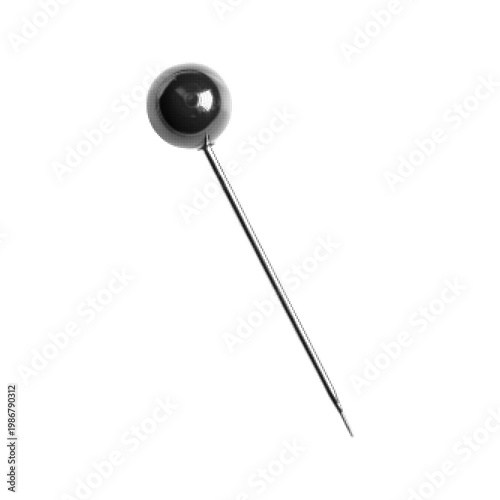 Halftone illustration of push pin isolated on white background, dotted retro style, concept of office supply, marking and organization.