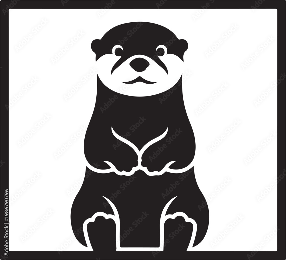Obraz premium “Cute Otter Silhouette – Minimal Black Animal Vector Icon Standing Isolated on White Background”